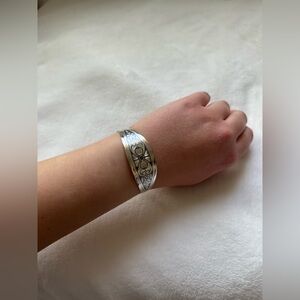 Hand-Engraved Floral Silver Cuff Bracelet - Women's Jewelry